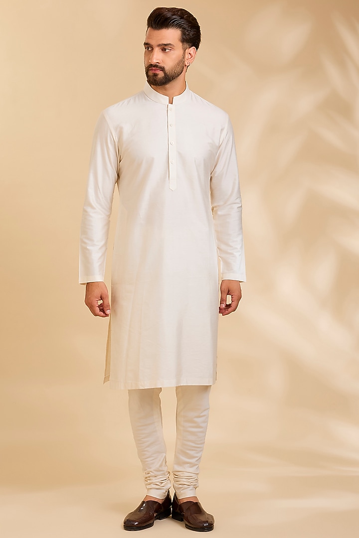Ivory Silk Groom Sherwani Set by Qbik Men at Pernia's Pop Up Shop