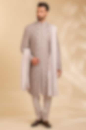 Beige Silk Groom Sherwani Set by Qbik Men at Pernia's Pop Up Shop