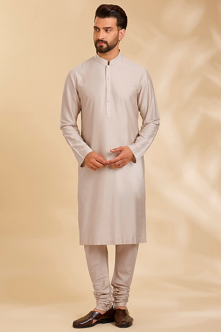 Beige Silk Groom Sherwani Set by Qbik Men at Pernia's Pop Up Shop