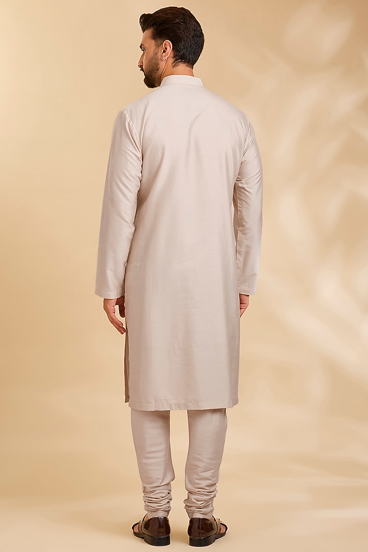 Beige Silk Groom Sherwani Set by Qbik Men at Pernia's Pop Up Shop