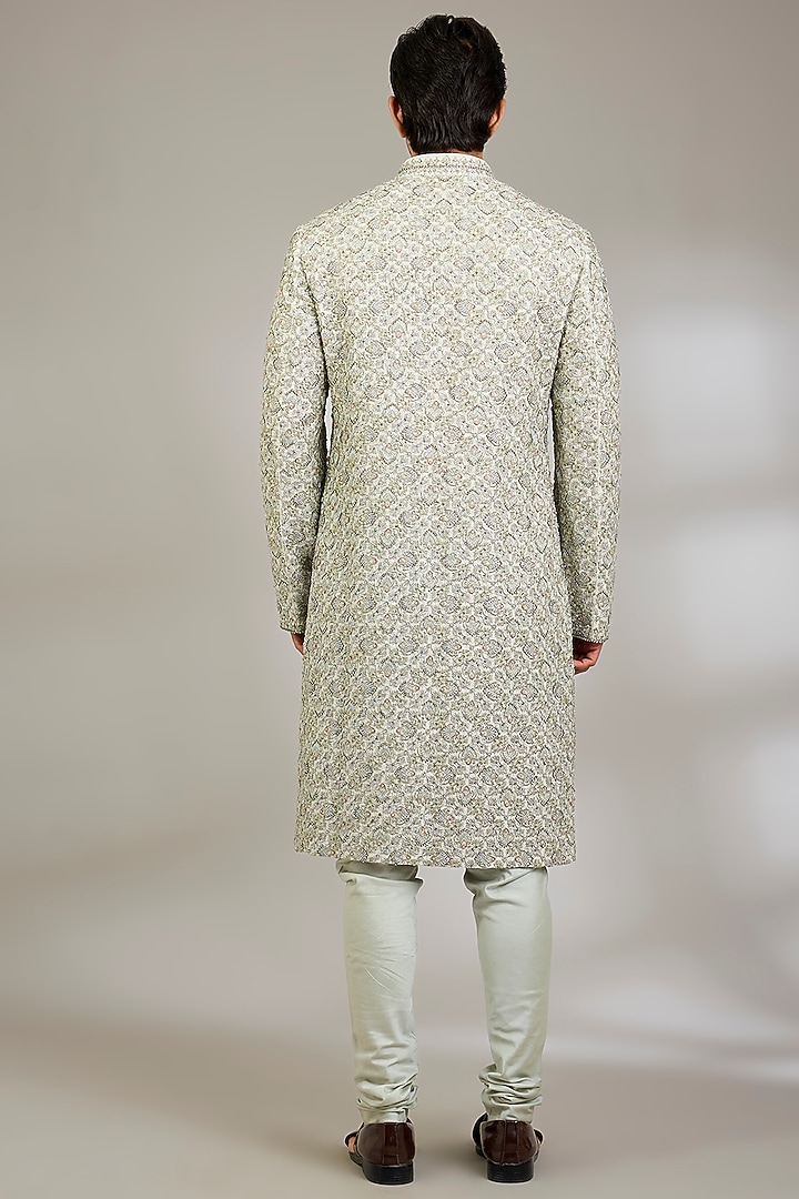 Pista Green Silk Groom Sherwani Set by Qbik Men at Pernia's Pop Up Shop