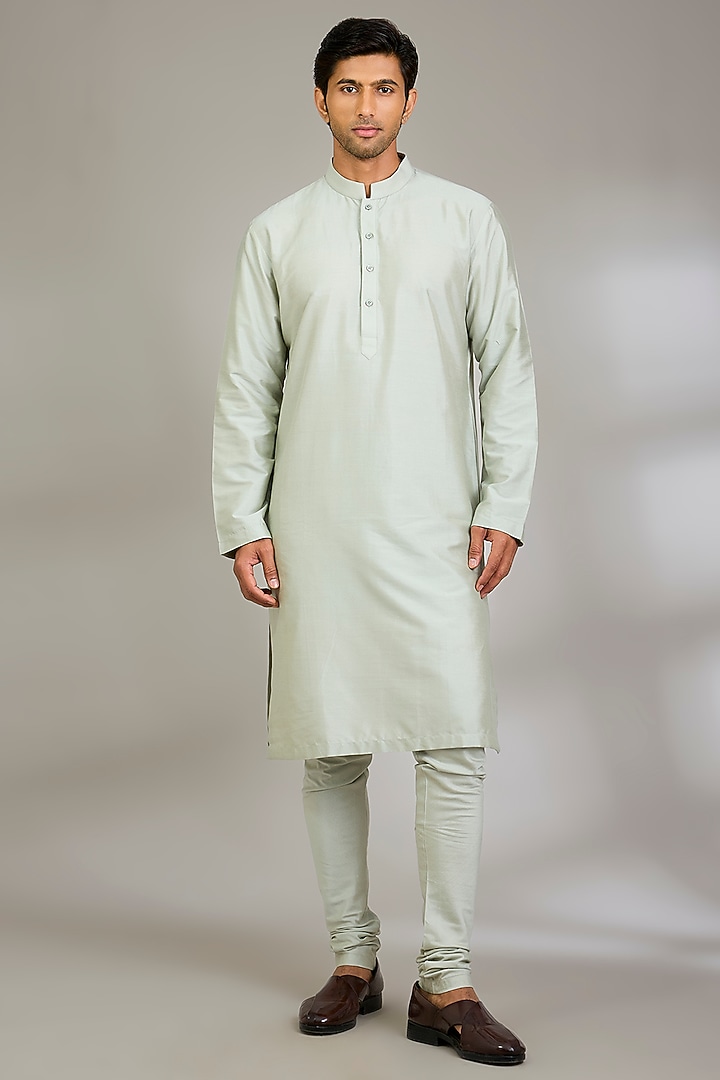 Pista Green Silk Groom Sherwani Set by Qbik Men at Pernia's Pop Up Shop