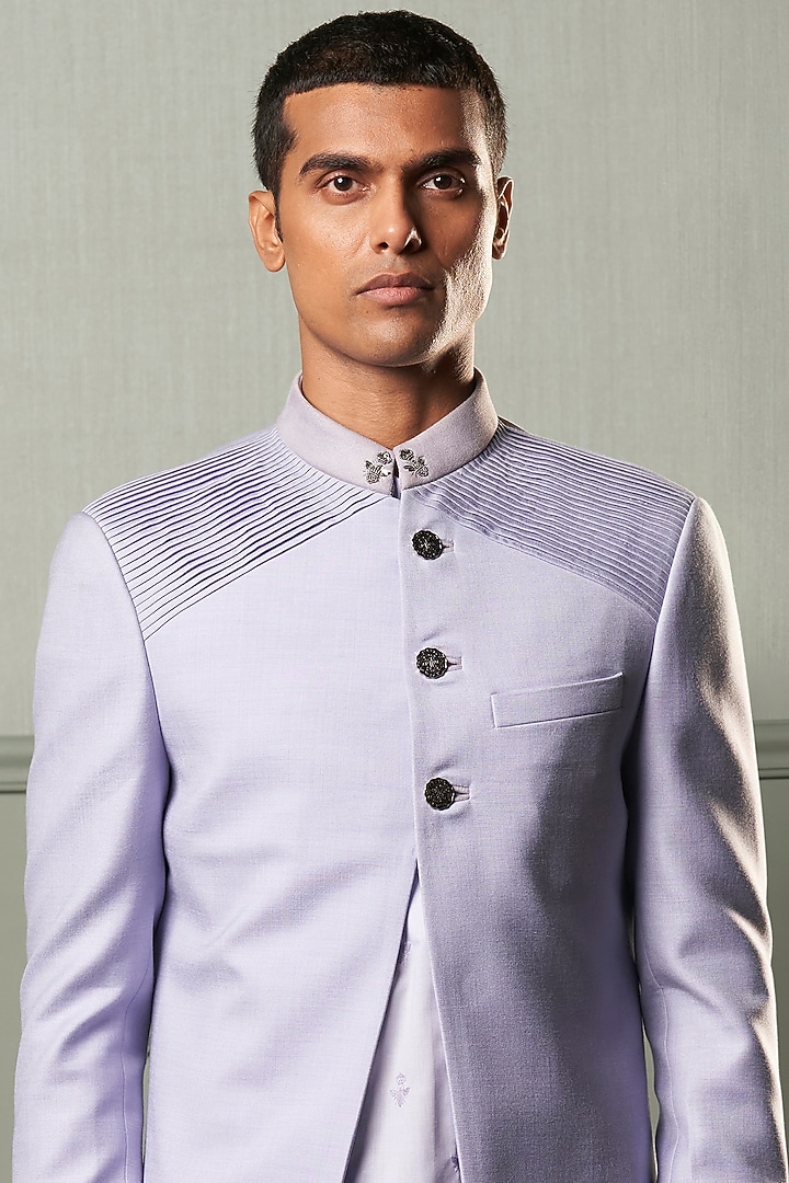 Lavender Kurta Set With Indo Western Bandhgala Jacket by Qbik Men at Pernia's Pop Up Shop