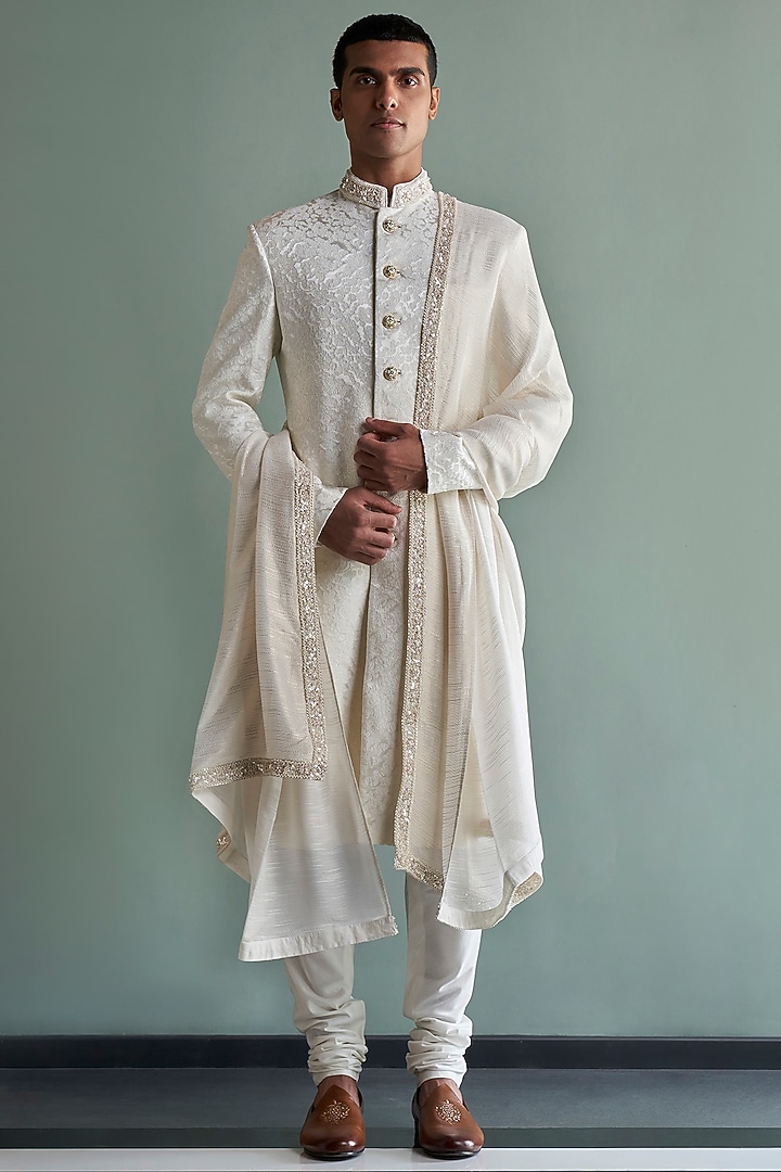 Ivory Embroidered Sherwani Set by Qbik Men