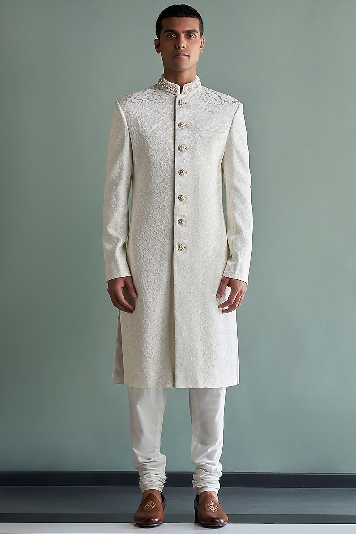 Ivory Embroidered Groom Sherwani Set by Qbik Men at Pernia's Pop Up Shop