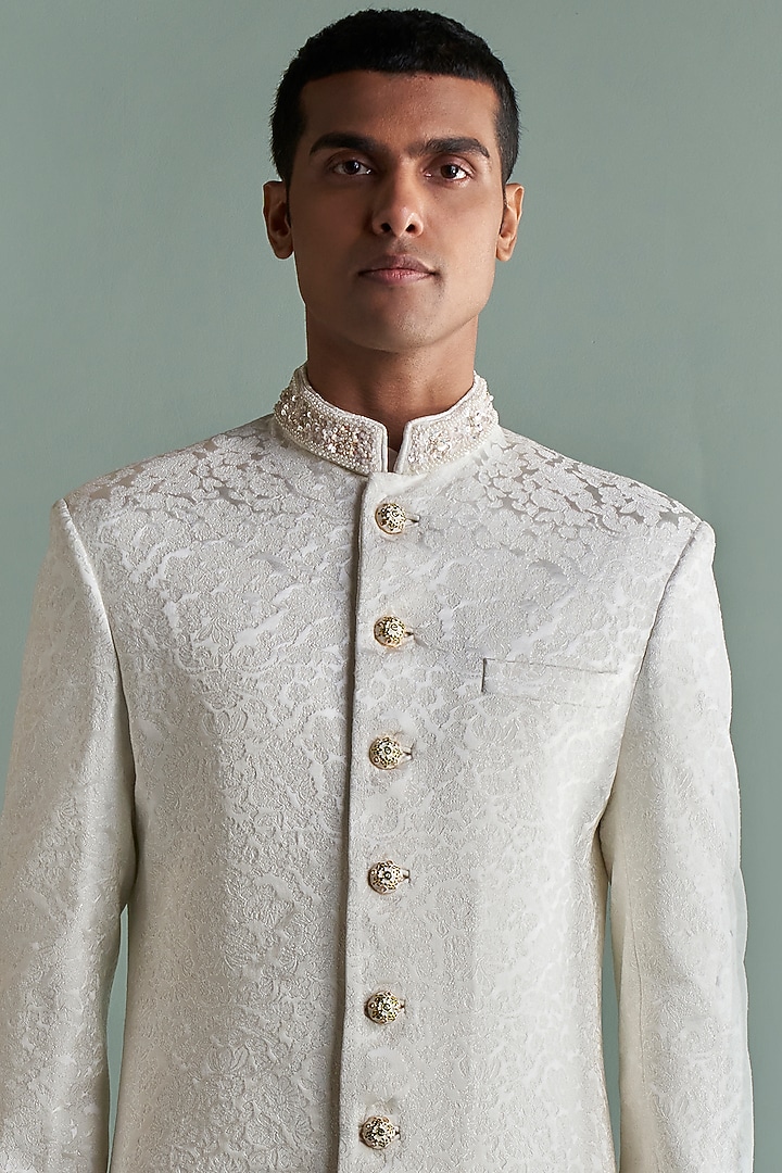 Ivory Embroidered Groom Sherwani Set by Qbik Men at Pernia's Pop Up Shop
