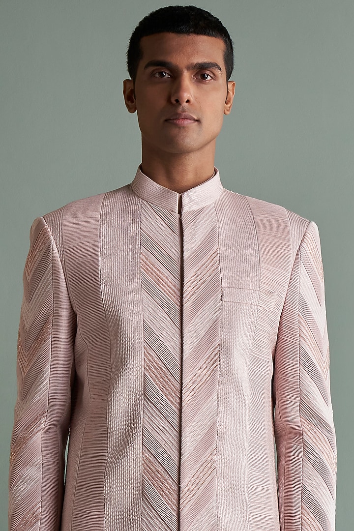 Pink Pintucked Groom Sherwani Set by Qbik Men at Pernia's Pop Up Shop