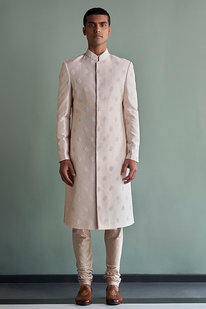Light Pink Embroidered Groom Sherwani Set by Qbik Men at Pernia's Pop Up Shop
