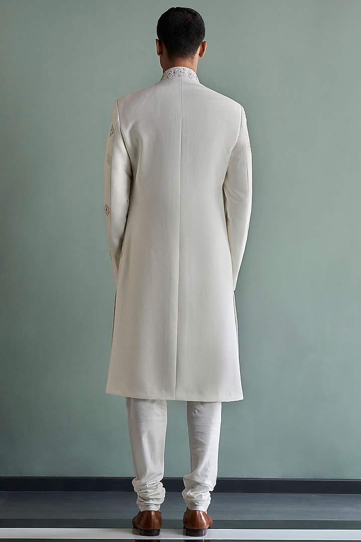 Ivory Motif Embroidered Wedding Sherwani Set by Qbik Men at Pernia's Pop Up Shop