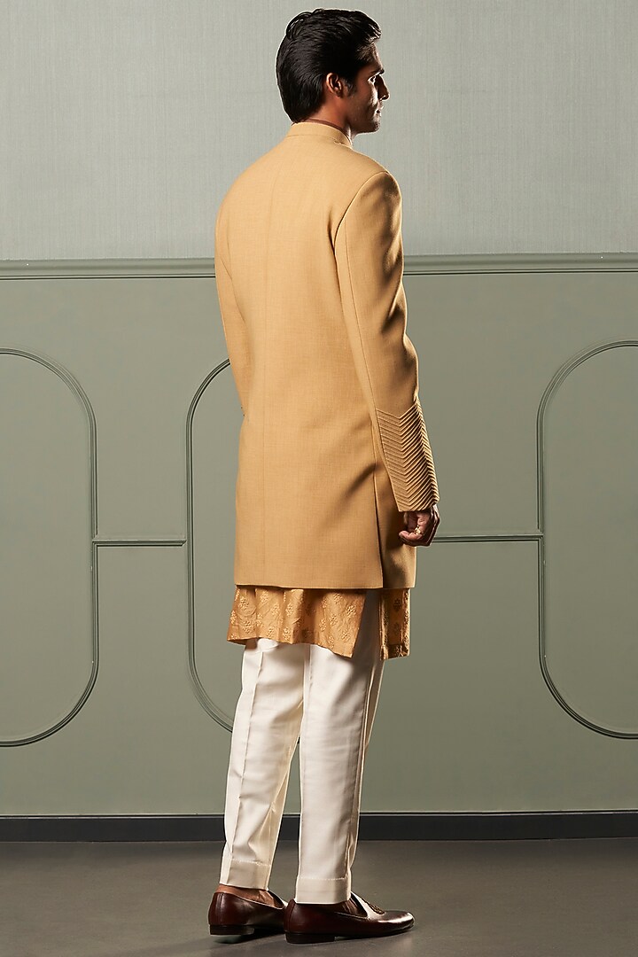 Mustard Quilted Indo Western Bandhgala Jacket Set by Qbik Men at Pernia's Pop Up Shop