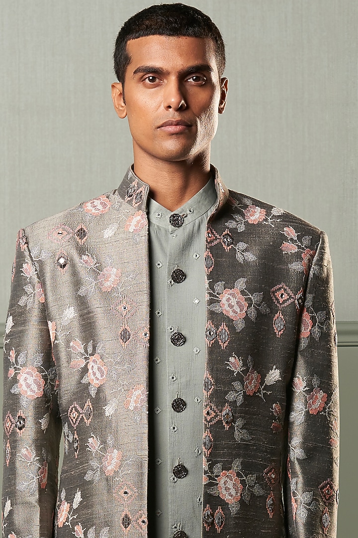Metal Grey Indo Western Set by Qbik Men at Pernia's Pop Up Shop