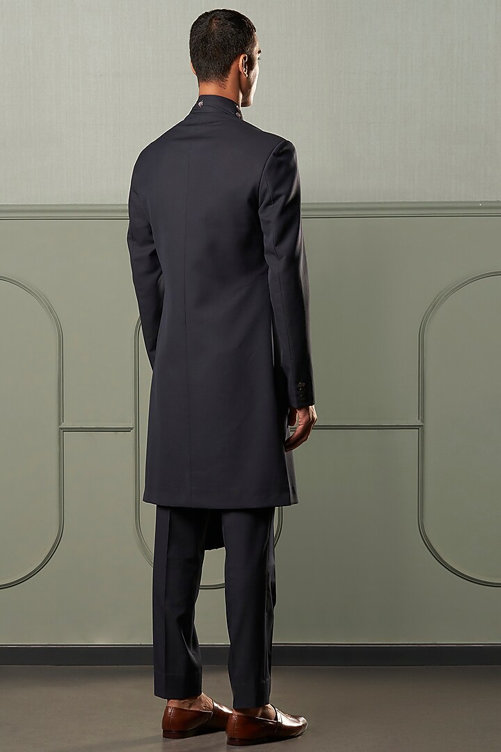 Navy Blue Suiting Wedding Indowestern Jacket by Qbik Men at Pernia's Pop Up Shop