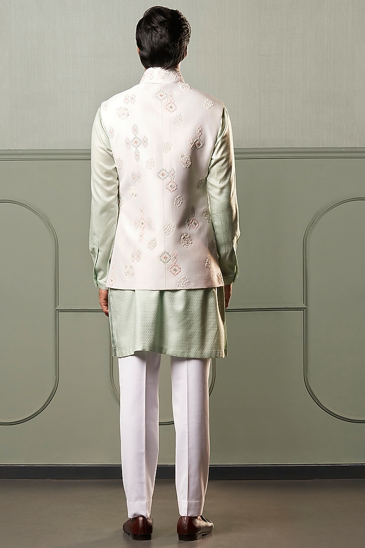 Mint Short Kurta Set With Ivory Nehru Jacket by Qbik Men at Pernia's Pop Up Shop