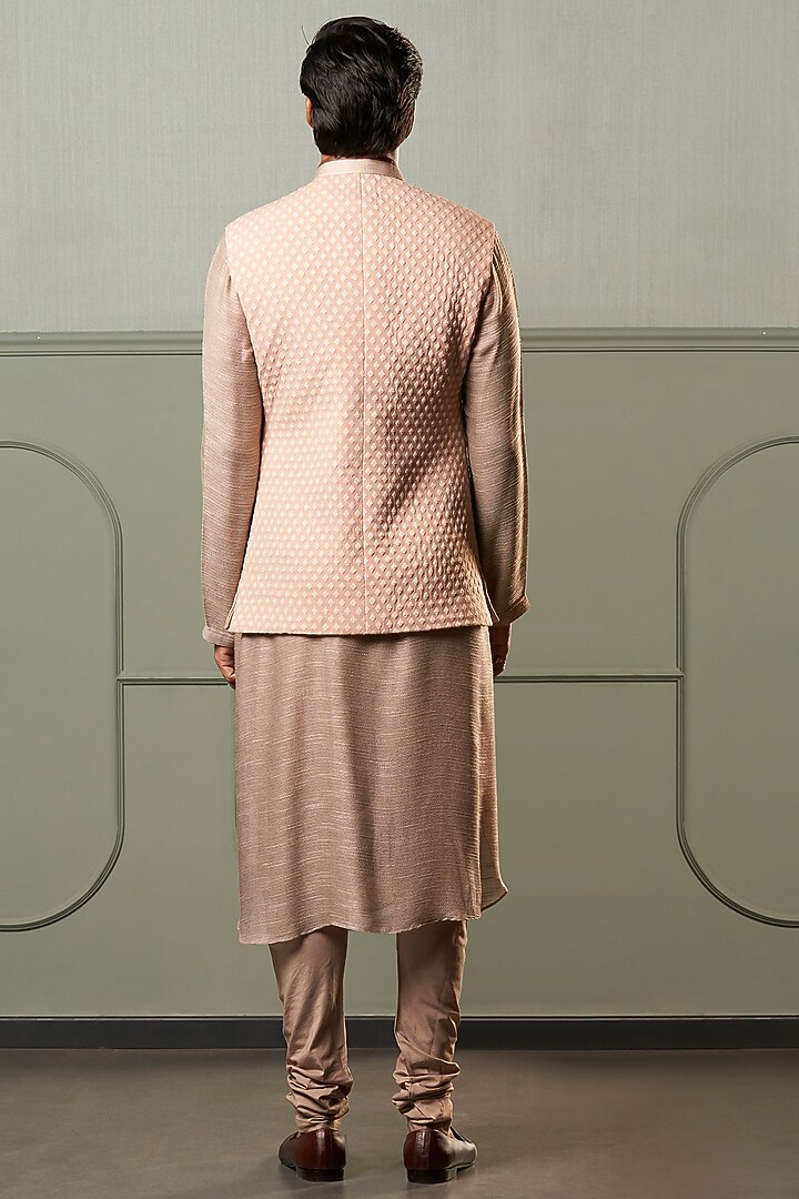 Blush Cowl Kurta Set With Nehru Jacket by Qbik Men at Pernia's Pop Up Shop
