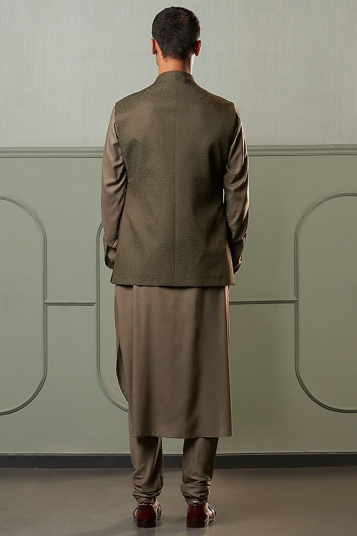 Olive Green Zig Zag Cowl Kurta