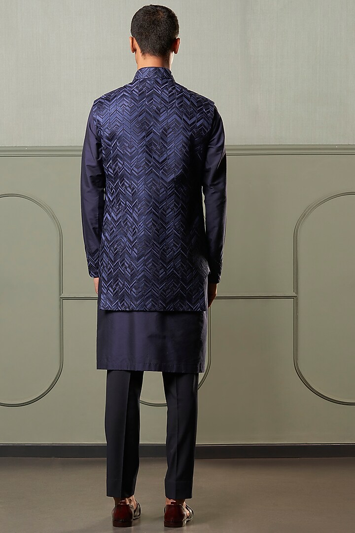 Blue Kurta Set With Embroidered Nehru Jacket by Qbik Men at Pernia's Pop Up Shop