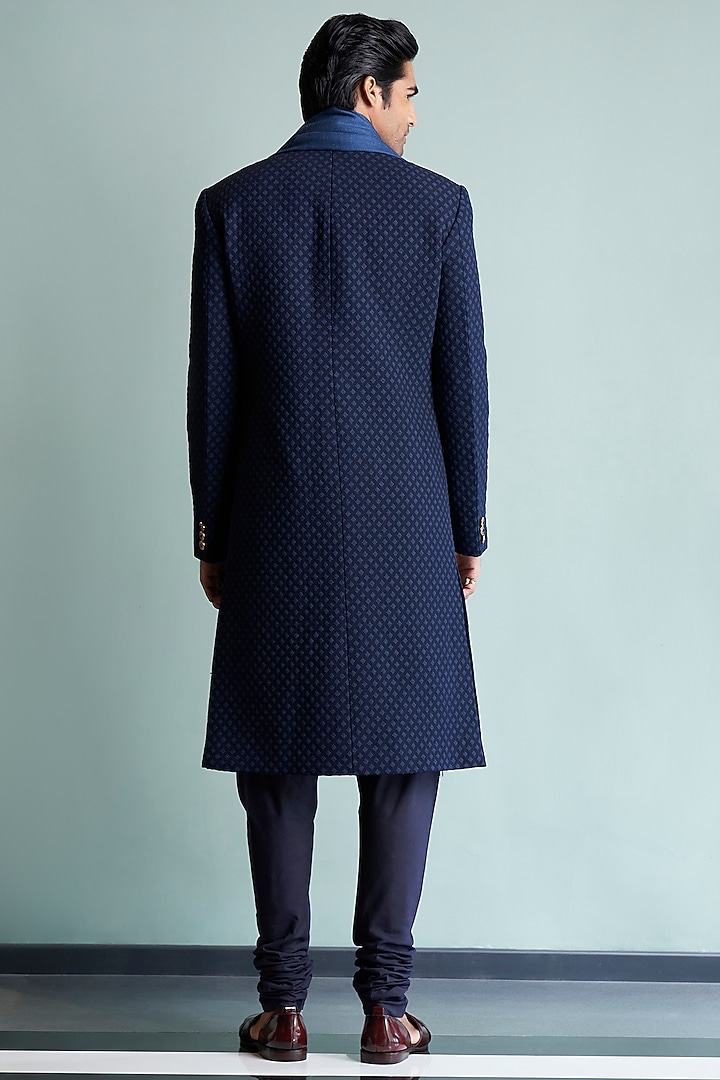 Navy Blue Thread Embroidered Wedding Sherwani Set by Qbik Men at Pernia's Pop Up Shop