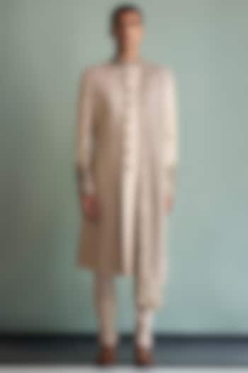 Blush Pink Zari Embroidered Groom Sherwani Set by Qbik Men at Pernia's Pop Up Shop