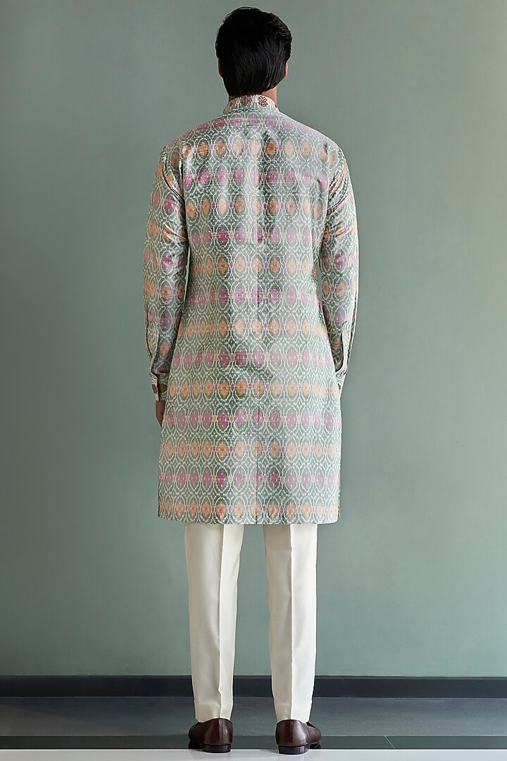 Pista Green Embroidered Ikat Kurta Set by Qbik Men at Pernia's Pop Up Shop