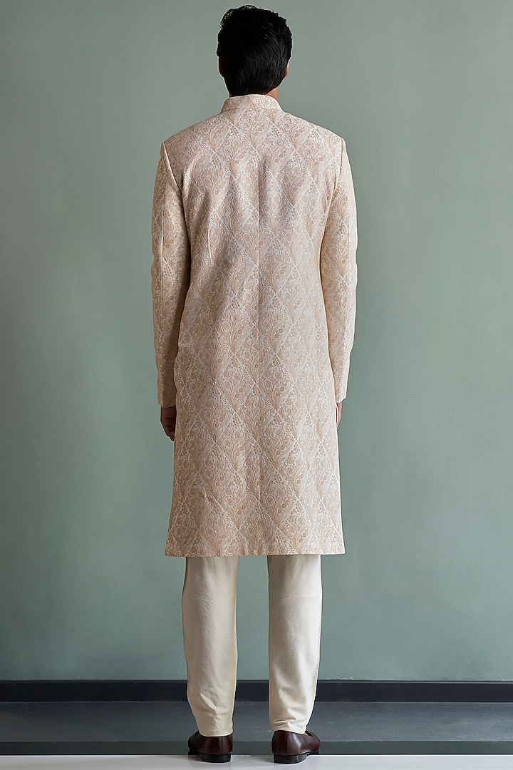 Beige Thread Embroidered Wedding Sherwani Set by Qbik Men at Pernia's Pop Up Shop