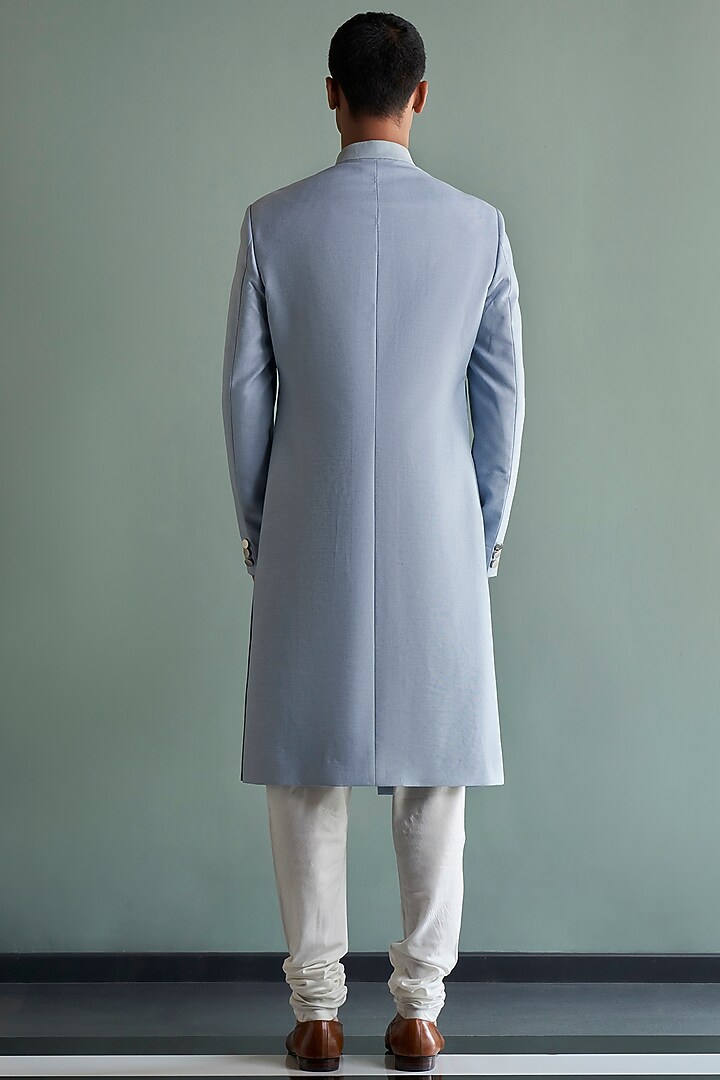 Powder Blue Suiting Wedding Indowestern Set by Qbik Men at Pernia's Pop Up Shop