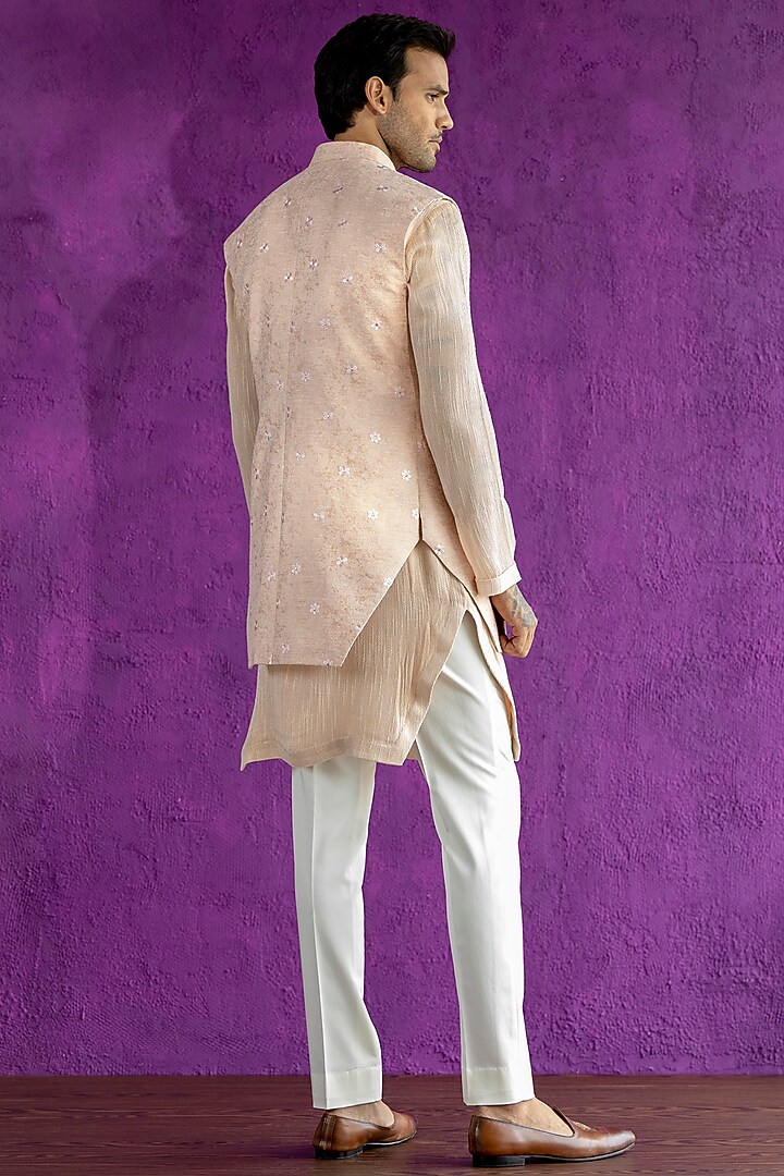 Pink Jacquard Wedding Indowestern Jacket With Kurta Set by Qbik Men at Pernia's Pop Up Shop
