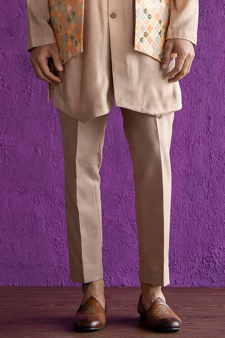 Pink & Rust Silk Embroidered Bundi Jacket With Kurta Set by Qbik Men at Pernia's Pop Up Shop
