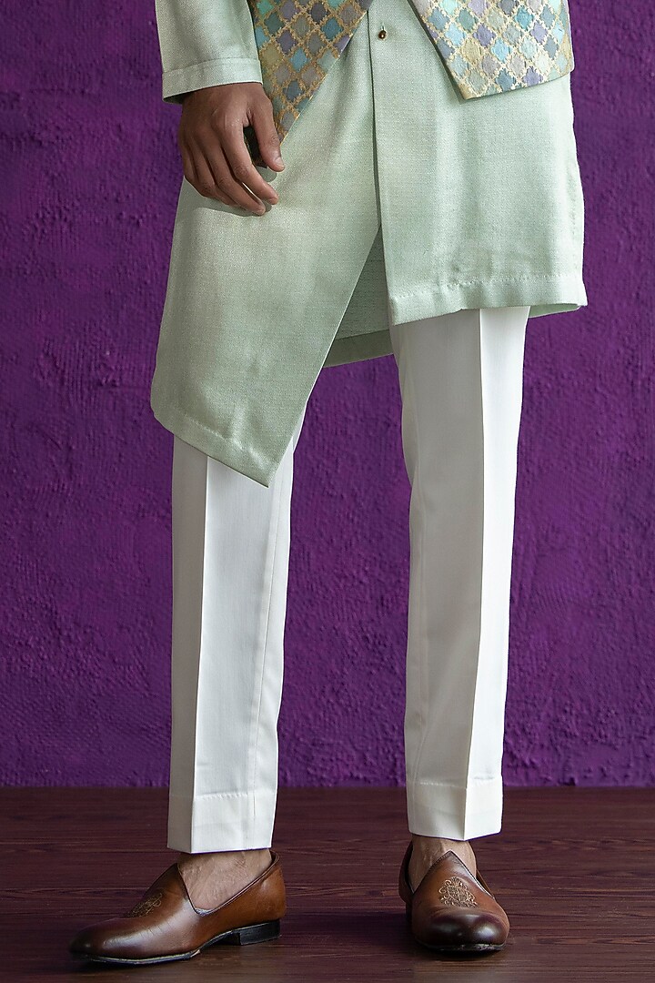 Mint Embroidered Bundi Jacket With Kurta Set by Qbik Men at Pernia's Pop Up Shop