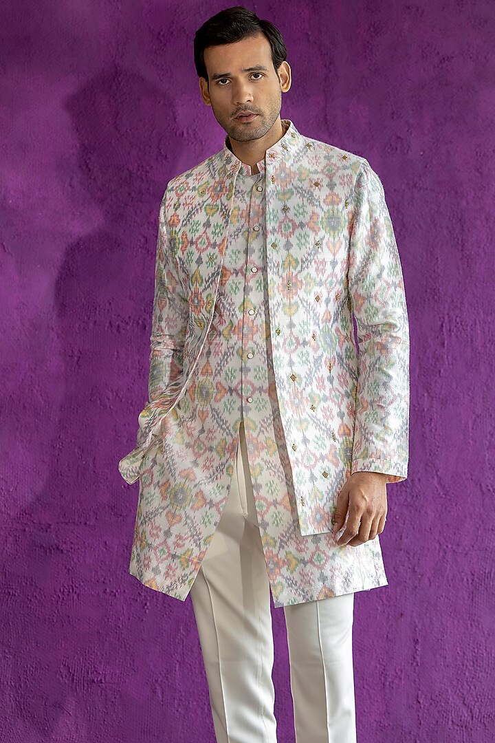Ivory Embroidered Wedding Indowestern Set by Qbik Men at Pernia's Pop Up Shop