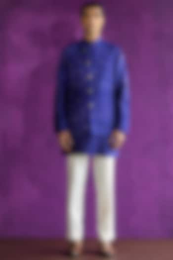 Royal Blue Embroidered Bundi Jacket With Kurta Set by Qbik Men at Pernia's Pop Up Shop
