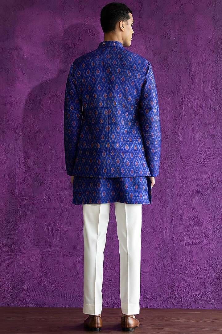 Royal Blue Embroidered Bundi Jacket With Kurta Set by Qbik Men at Pernia's Pop Up Shop