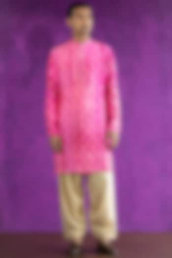 Pink Bandhani Kurta Set by Qbik Men