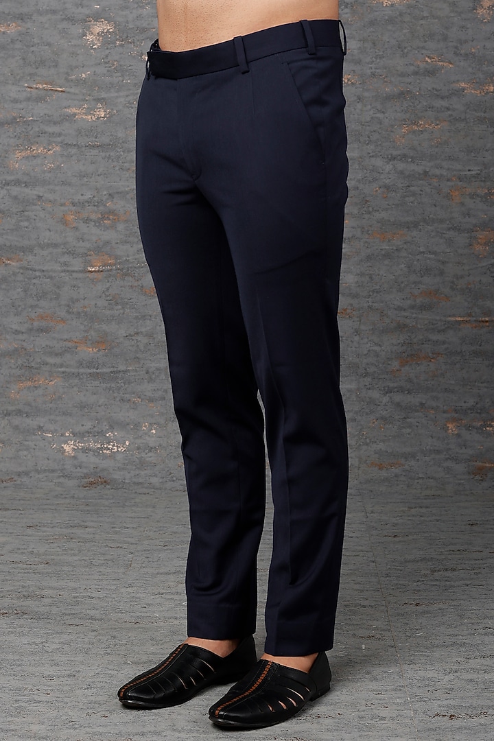 Navy Blue Embroidered Indo-Western Set by Qbik Men at Pernia's Pop Up Shop
