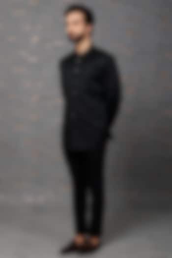 Black Embroidered Wedding Bandhgala Set by Qbik Men at Pernia's Pop Up Shop