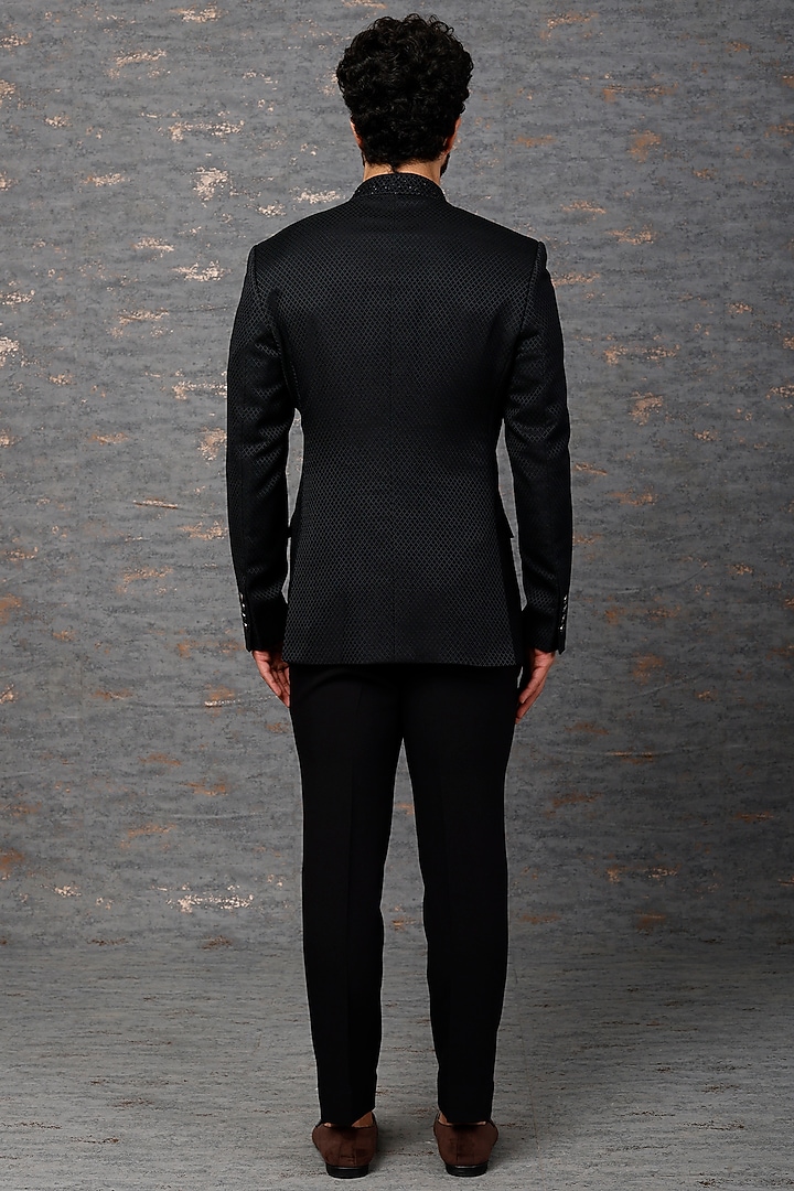 Black Embroidered Wedding Bandhgala Set by Qbik Men at Pernia's Pop Up Shop