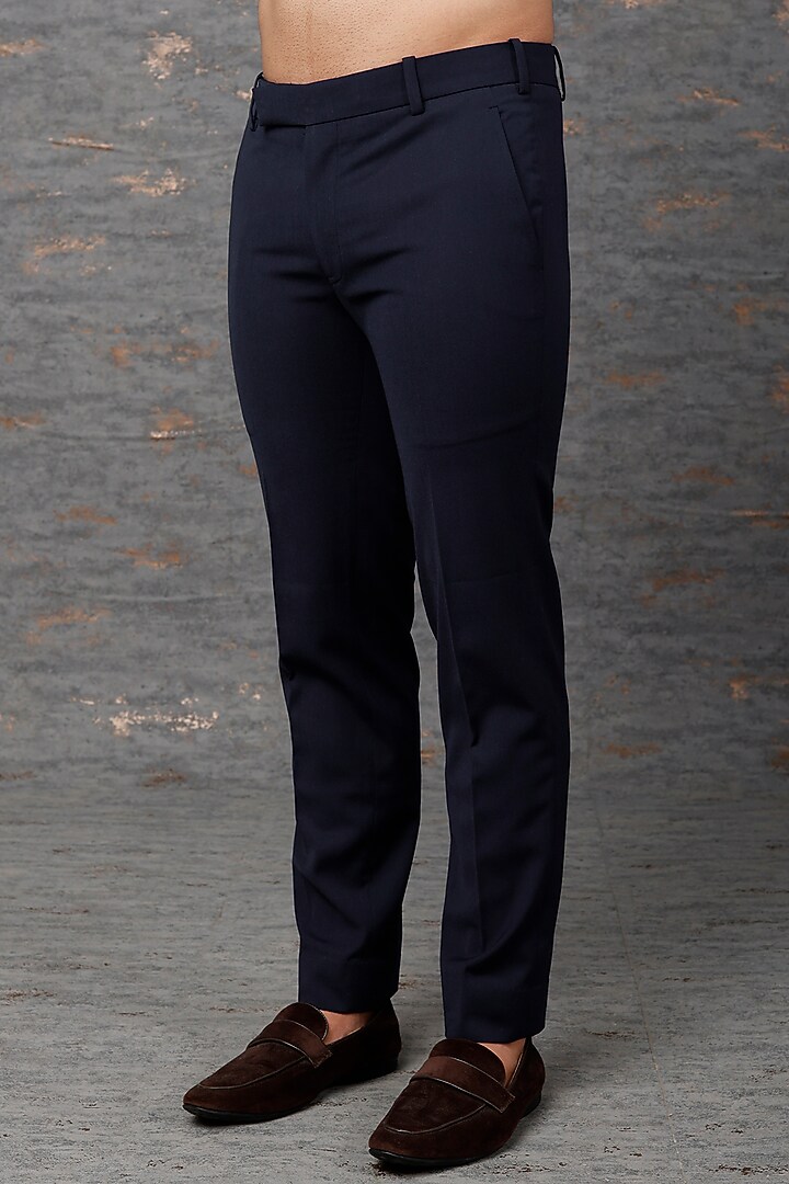 Navy Blue Embroidered Wedding Bandhgala Set by Qbik Men at Pernia's Pop Up Shop