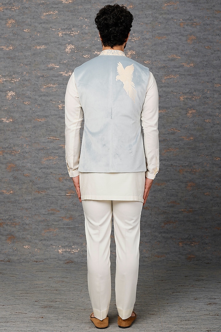 Sky Blue Embroidered Nehru Jacket With Kurta Set by Qbik Men at Pernia's Pop Up Shop