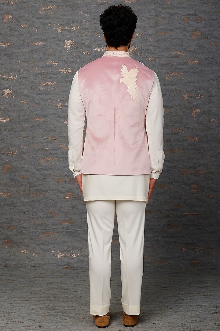 Pink Embroidered Nehru Jacket With Kurta Set by Qbik Men at Pernia's Pop Up Shop