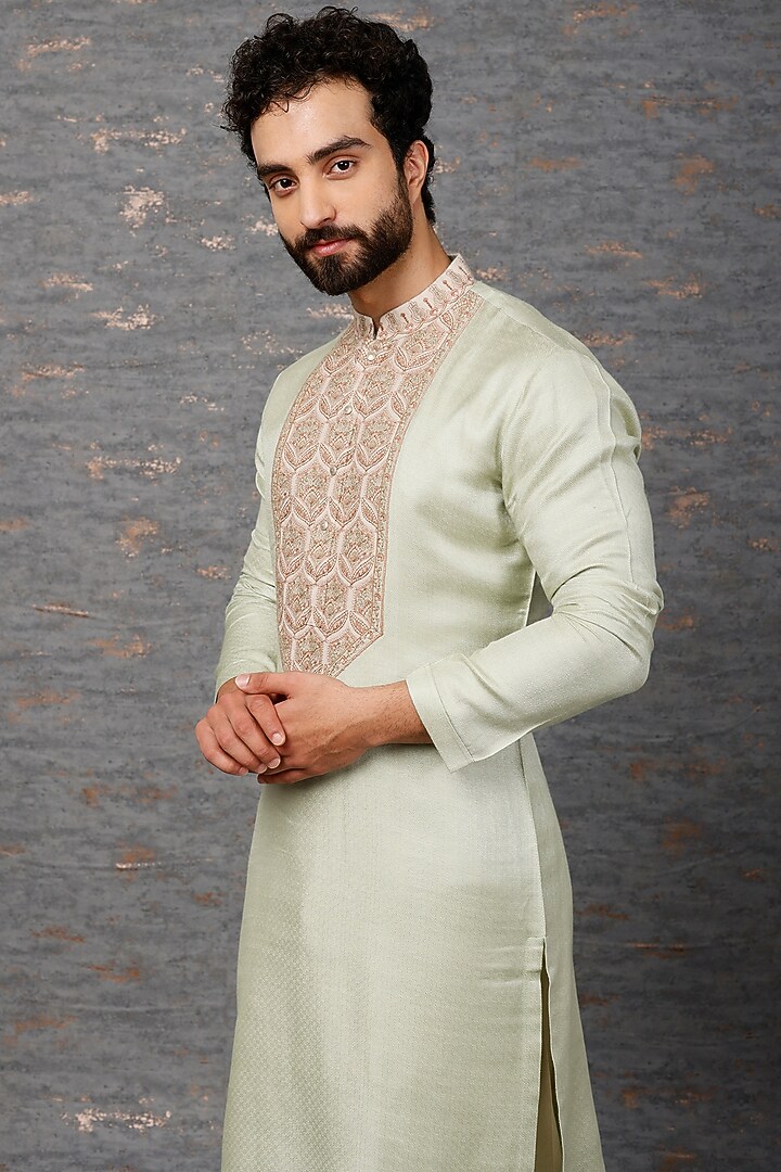 Green Matka Cotton Patch Work Kurta Set by Qbik Men at Pernia's Pop Up Shop