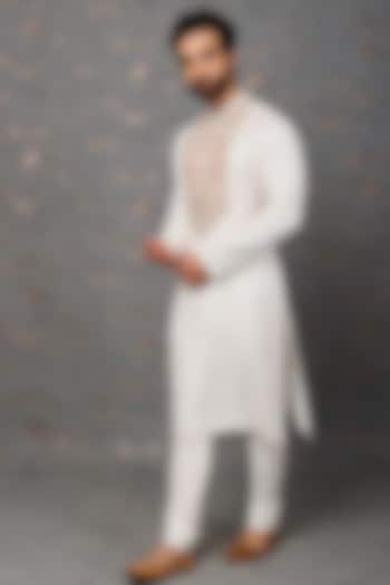 Ivory Embellished Kurta Set by Qbik Men