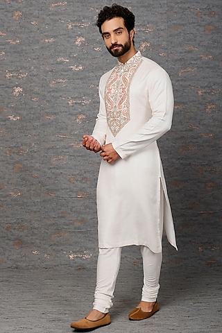 Ivory Embellished Kurta Set by Qbik Men