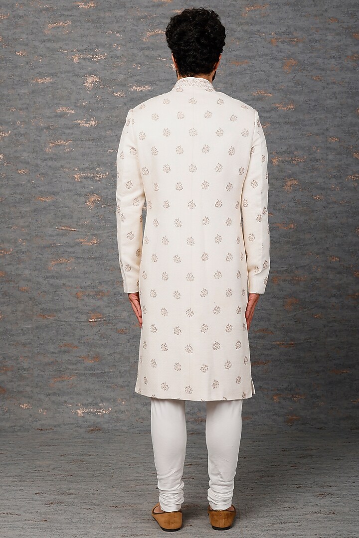Ivory Embroidered Groom Sherwani Set by Qbik Men at Pernia's Pop Up Shop