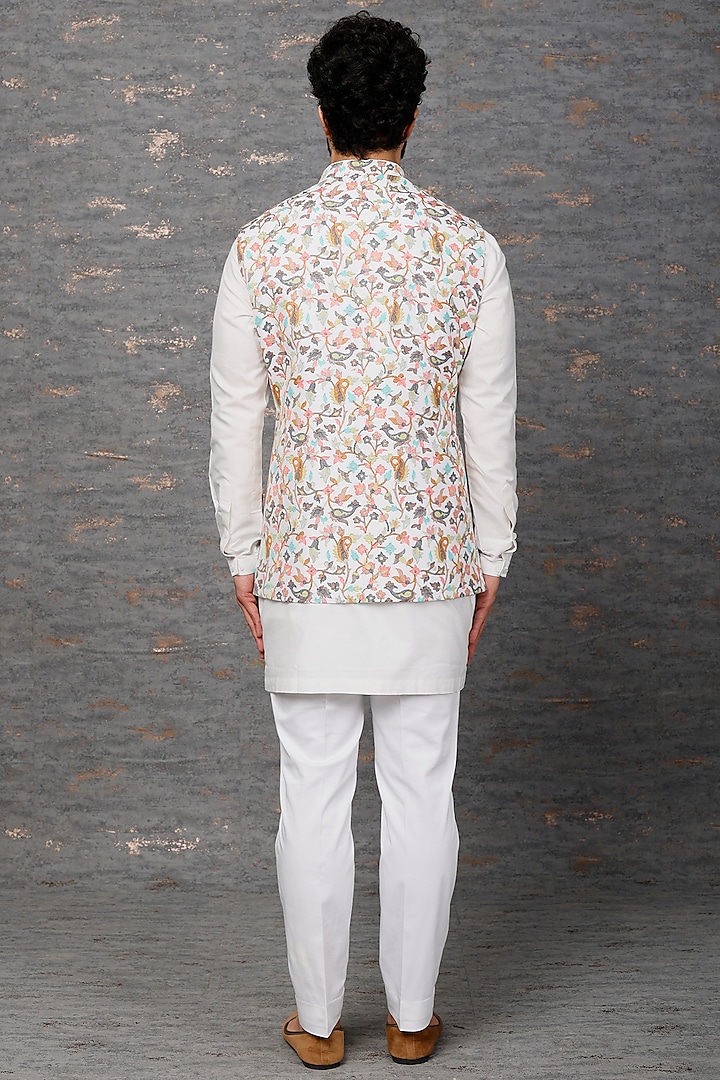 White Embellished Indowestern Set by Qbik Men