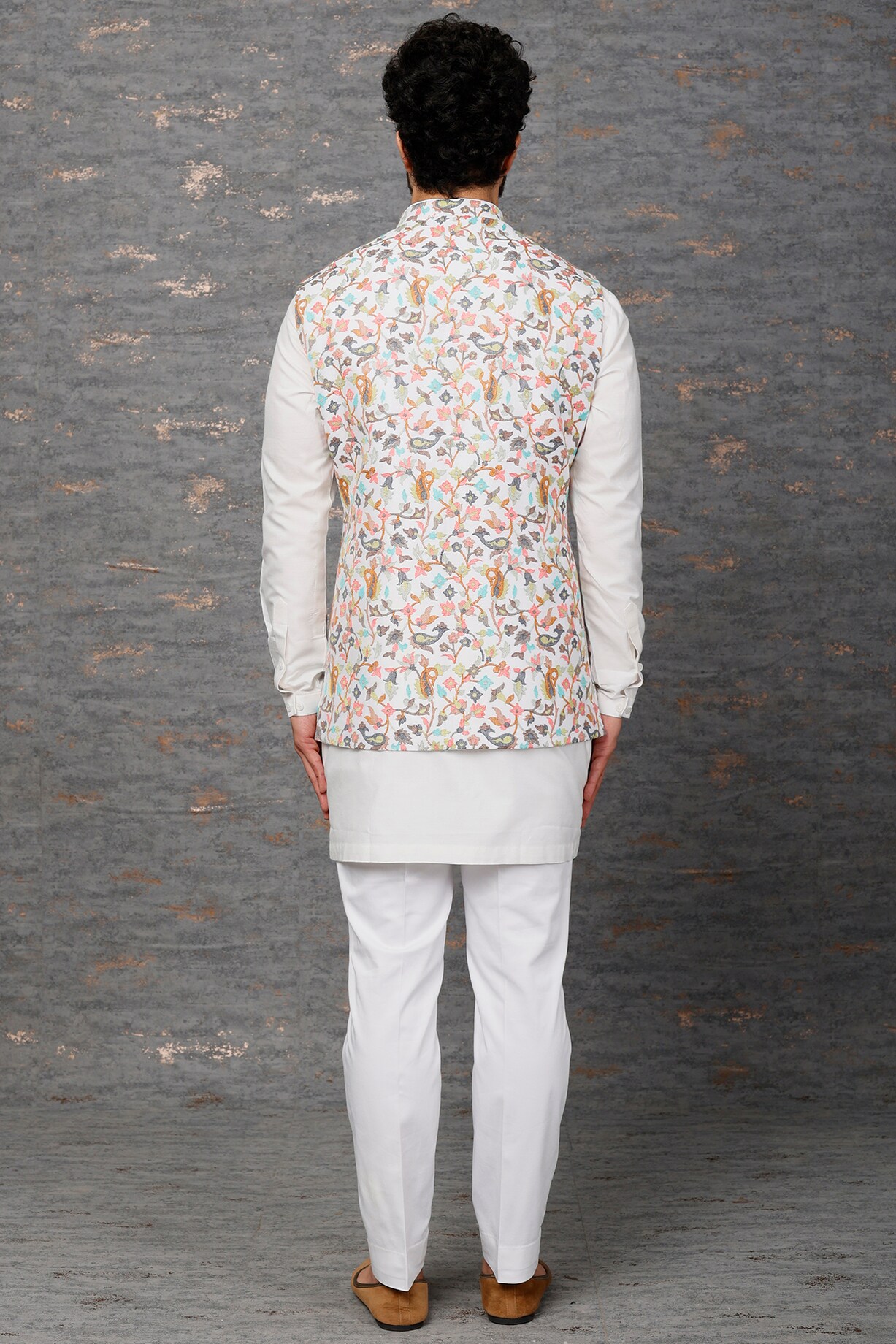 White Embellished Indowestern Set by Qbik Men