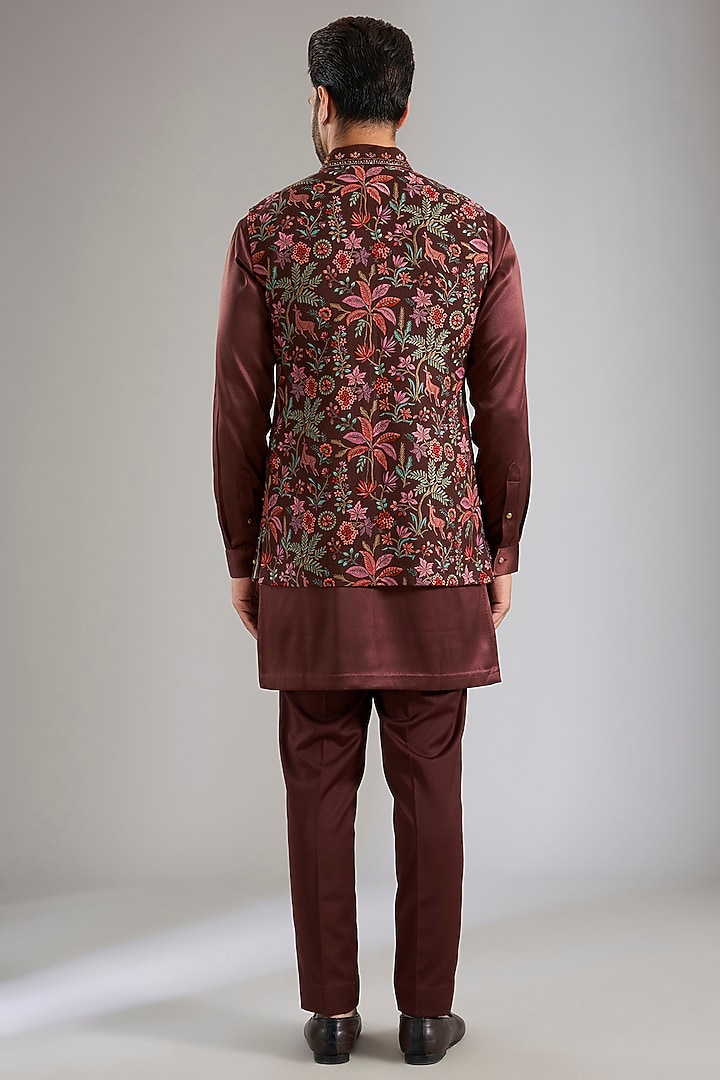 Dark Brown Silk Bundi Jacket Set by Qbik Men at Pernia's Pop Up Shop