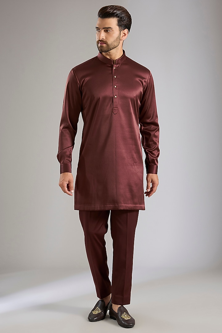 Dark Brown Silk Bundi Jacket Set by Qbik Men at Pernia's Pop Up Shop