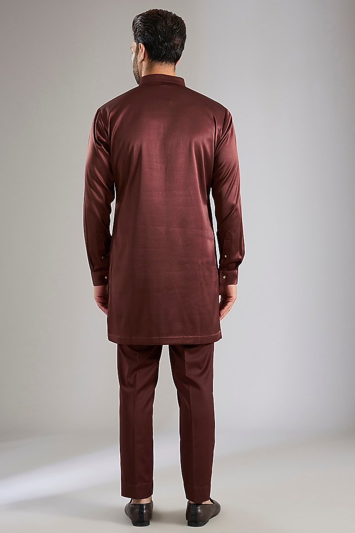 Dark Brown Silk Bundi Jacket Set by Qbik Men at Pernia's Pop Up Shop