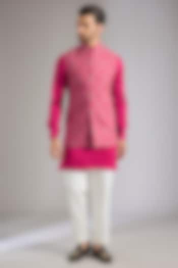Fuchsia Pink Silk Bundi Jacket Set by Qbik Men at Pernia's Pop Up Shop