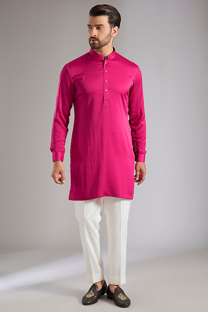 Fuchsia Pink Silk Bundi Jacket Set by Qbik Men at Pernia's Pop Up Shop