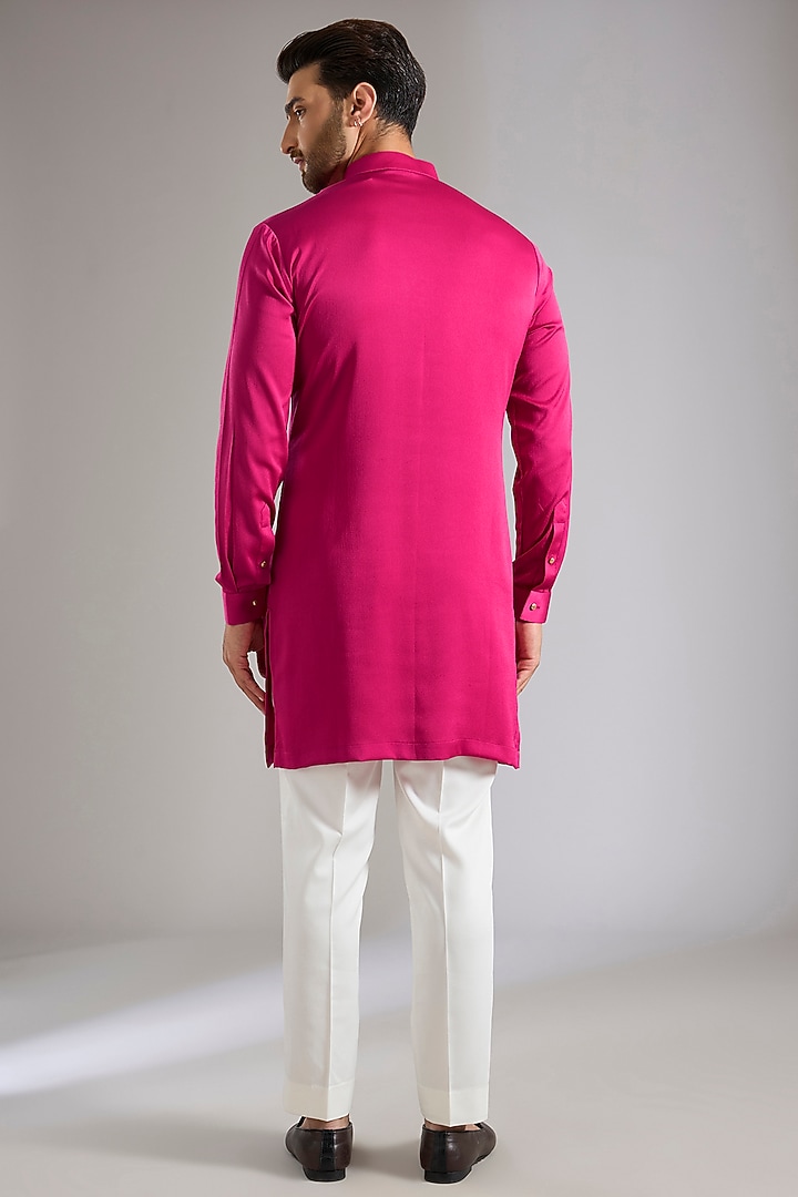 Fuchsia Pink Silk Bundi Jacket Set by Qbik Men at Pernia's Pop Up Shop